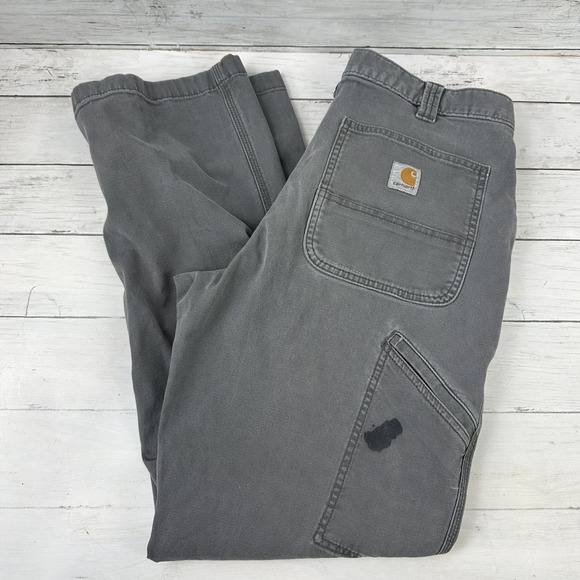Carhartt Gray Relaxed Fit Pants Mens 34x32 rugged canvas work utility (34x29.5) - Picture 1 of 16